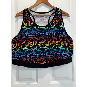 TomboyX Rainbow Shark Print Racerback Bralette Black Pride Wireless Bra 6X